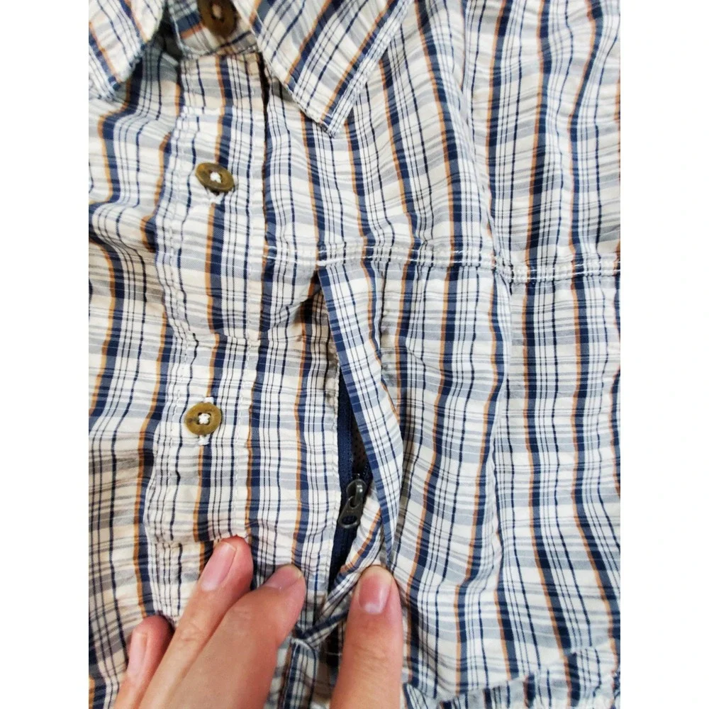 The North Face Men's XL Plaid Hiking Shirt Short Sleeve Blue Orange 196029